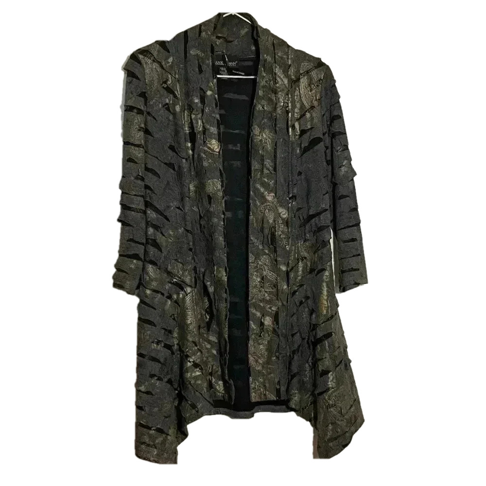 Frank Lyman Vintage distressed  open front 3/4 sleeves long witchy cardigan s- 4